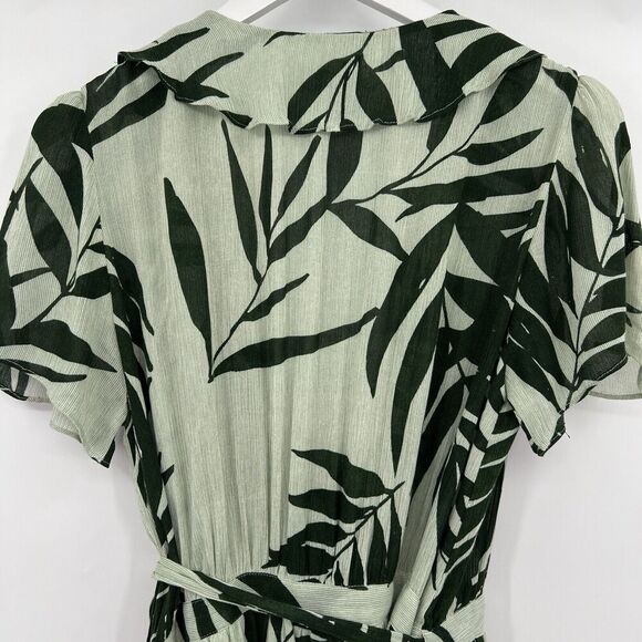Michael Stars Paradiso Palms Wrap Tropical Green Dress Short Sleeves Size Small - Picture 6 of 10